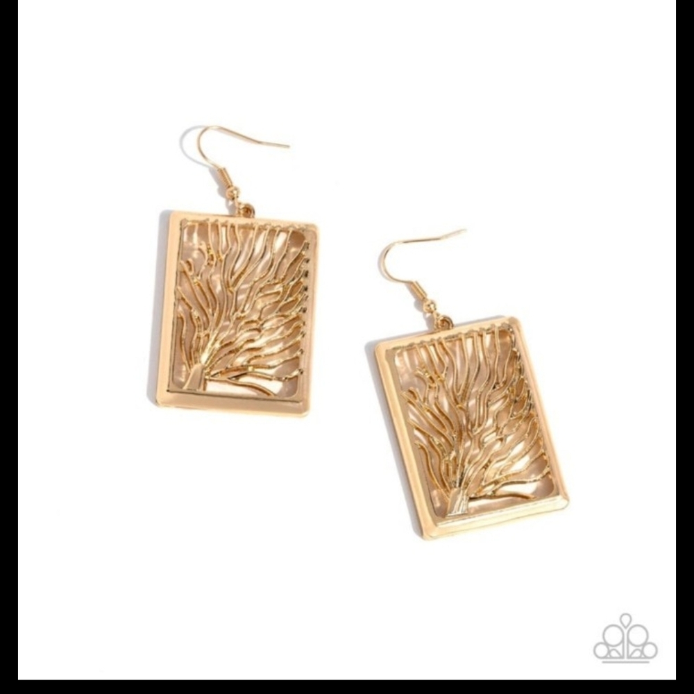 Paparazzi Gold Rectangular Earrings Textured Trial Fashion Jewelry